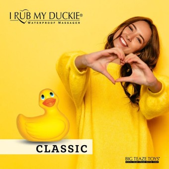 Ich reibe meinen Duckie 2.0 Classic Vibrator von Big Teaze Toys gelbe Werbung