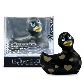 I Rub My Duckie 2.0 Romantica vibrator från Big Teaze Toys , förpackningar i svart hjärtan guld